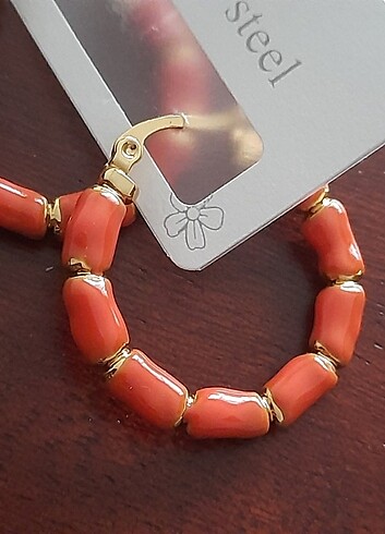 Turuncu mineli yazlık çelik küpe - Görsel 2