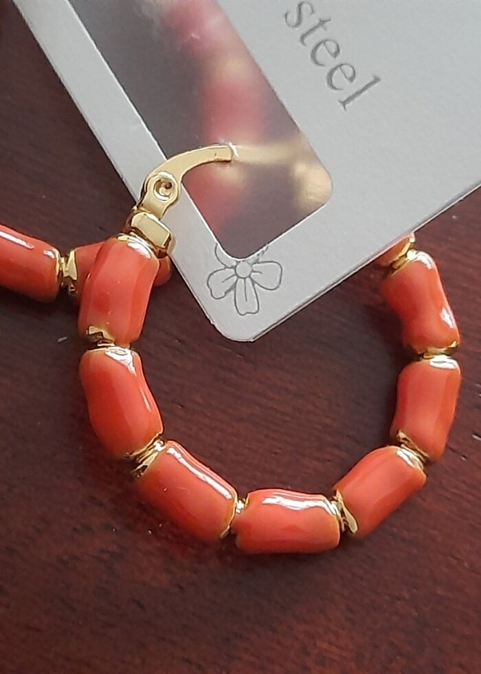 Turuncu mineli yazlık çelik küpe - Görsel 2