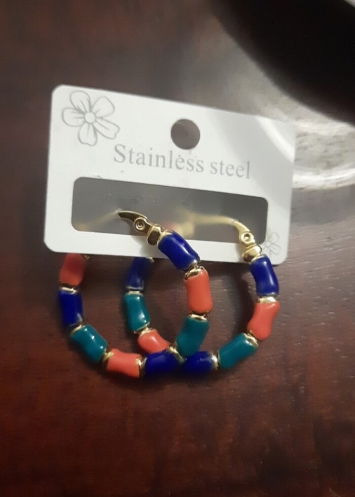 3 Renkli Mineli Yazlık çelik küpe - Görsel 2