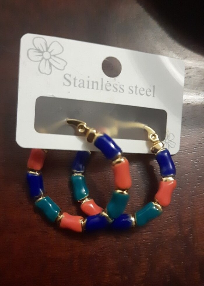 3 Renkli Mineli Yazlık çelik küpe - Görsel 3