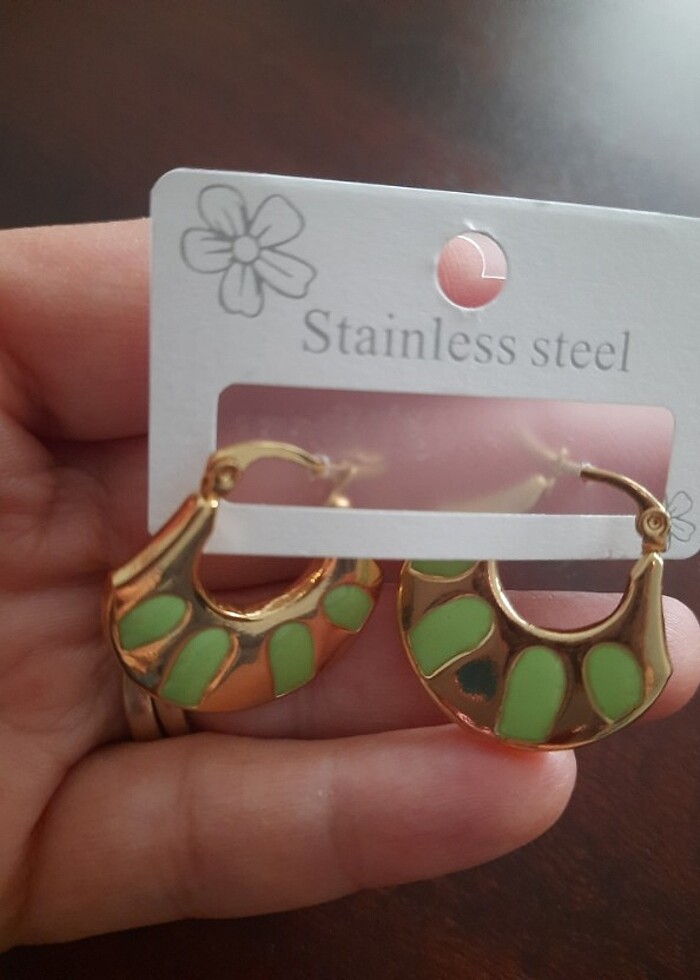 Yeşil Mineli Yazlık çelik küpe - Görsel 2