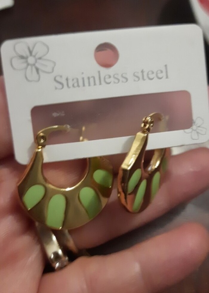 Yeşil Mineli Yazlık çelik küpe - Görsel 3