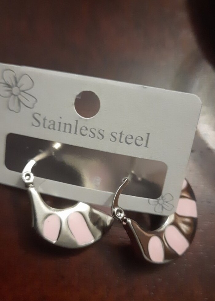 Açık Pembe mineli Yazlık çelik küpe - Görsel 2