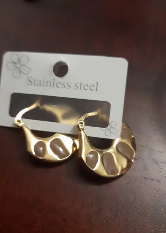 Füme Mineli Yazlık çelik gold küpe - Görsel 2