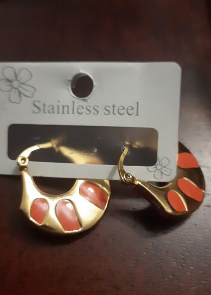 Turuncu Mineli Yazlık çelik küpe - Görsel 2