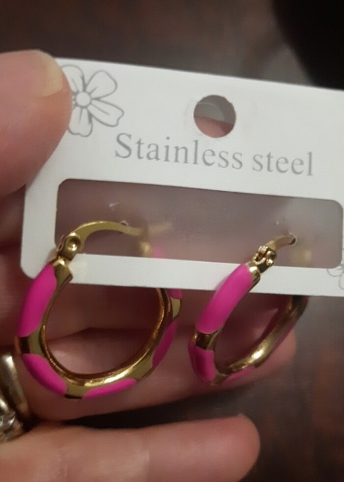 Pembe mineli Yazlık çelik küpe - Görsel 2