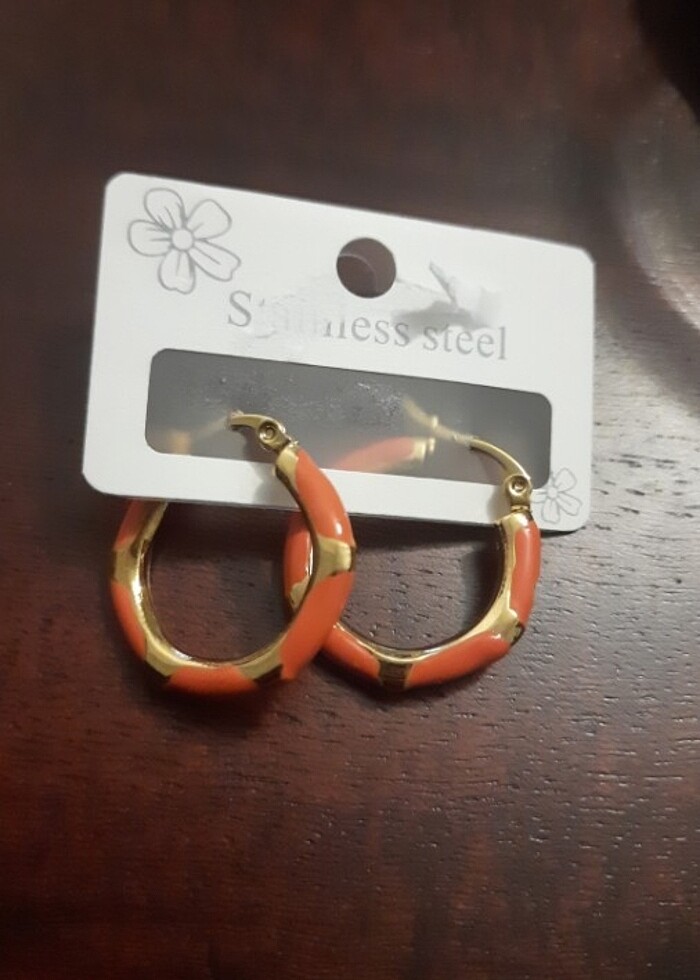 Turuncu mineli Yazlık çelik küpe - Görsel 2