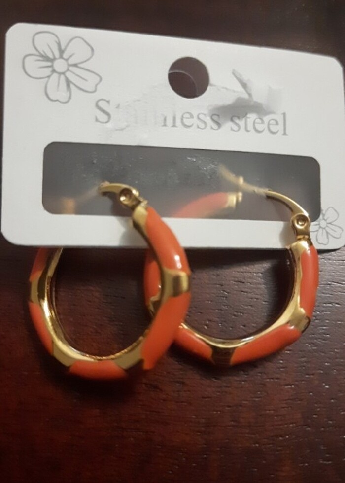 Turuncu mineli Yazlık çelik küpe - Görsel 3