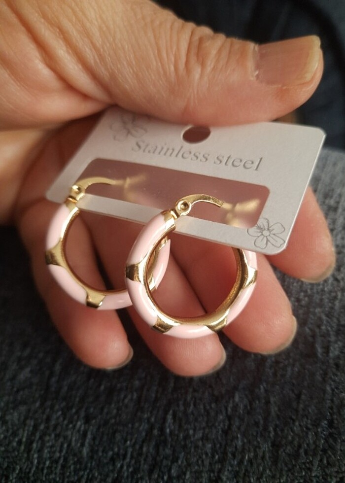 Pembe mineli Yazlık çelik küpe - Görsel 2