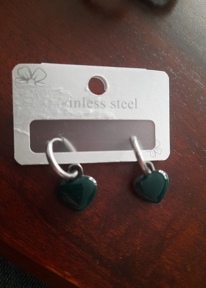 Pembe Yeşil Mineli Yazlık çelik küpeler - Görsel 2