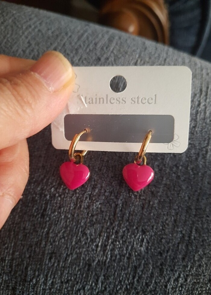 Pembe Yeşil Mineli Yazlık çelik küpeler - Görsel 3