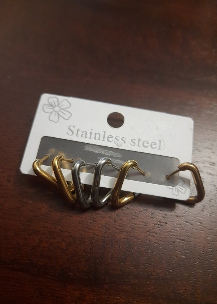 Üçgen halka çelik küpe  - Görsel 5