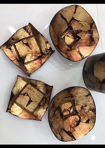 Kahverengi Desenli Vazo ve Tabak Seti - Görsel 2