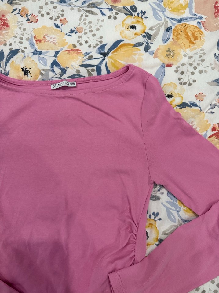 Dilvin Uzun Kollu Pembe Bluz - Görsel 4