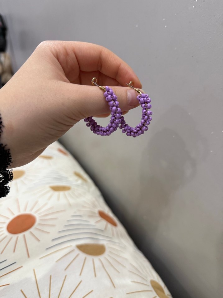 Mor Boncuklu Mini Bohem Küpeler - Görsel 2