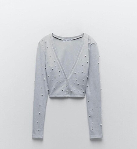 Zara Crop İnci Detaylı Hırka