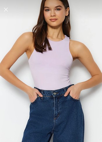 Mor Sıfır Yaka Kolsuz Crop Top
