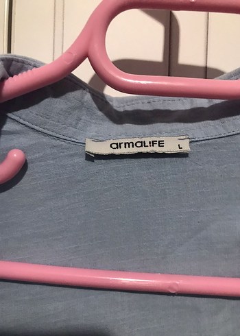 Armalife Mavi Keten Uzun Kollu Gömlek