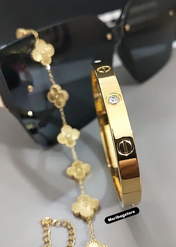 Sterling silver Klasik Zarif Altın Zincir Detaylı Yonca Bileklik yonca