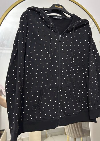 Zara Siyah Kapüşonlu Puantiyeli Kadın Ceket