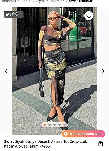 Tül Etek Crop Takım