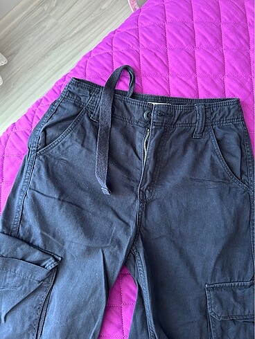 xs Beden Bershka lacivert straight kargo pantolon