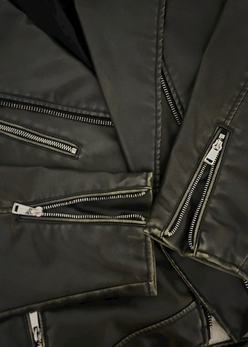 Zara Siyah Deri Biker Ceket - Görsel 2