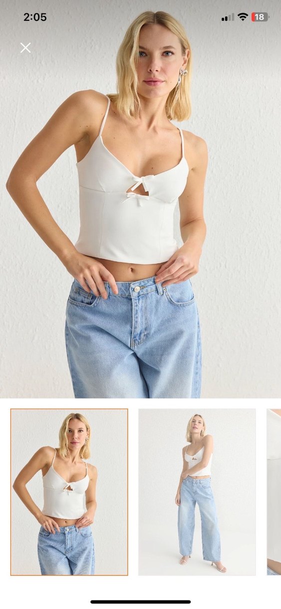 Beyaz Dantelli V Yaka İp Askılı Büstiyer - Görsel 3