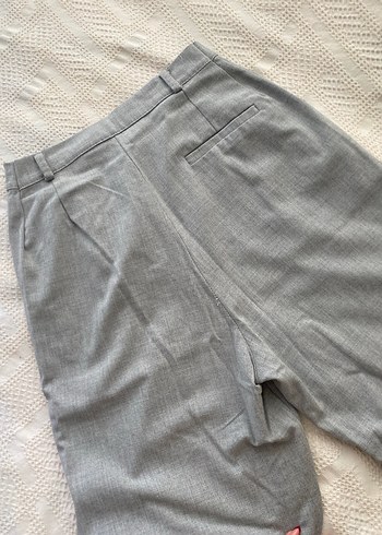 Gri Keten Kadın Pantolon Midi Boy Rahat Kesim - Görsel 3