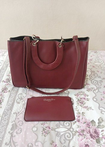 Bordo renk bayan kol çantası - Görsel 8