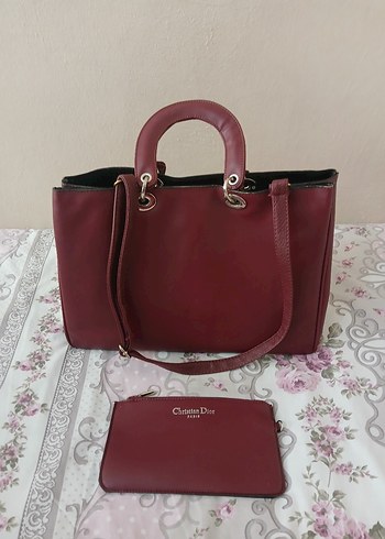 Bordo renk bayan kol çantası - Görsel 15