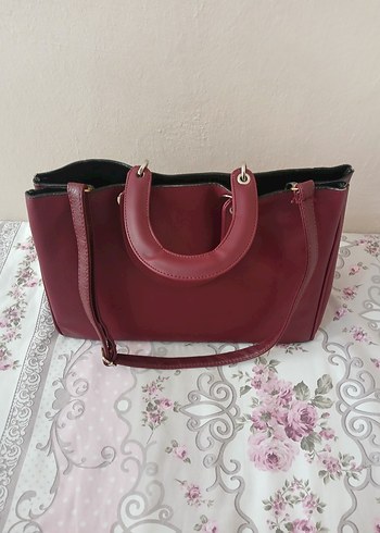 Bordo renk bayan kol çantası - Görsel 20