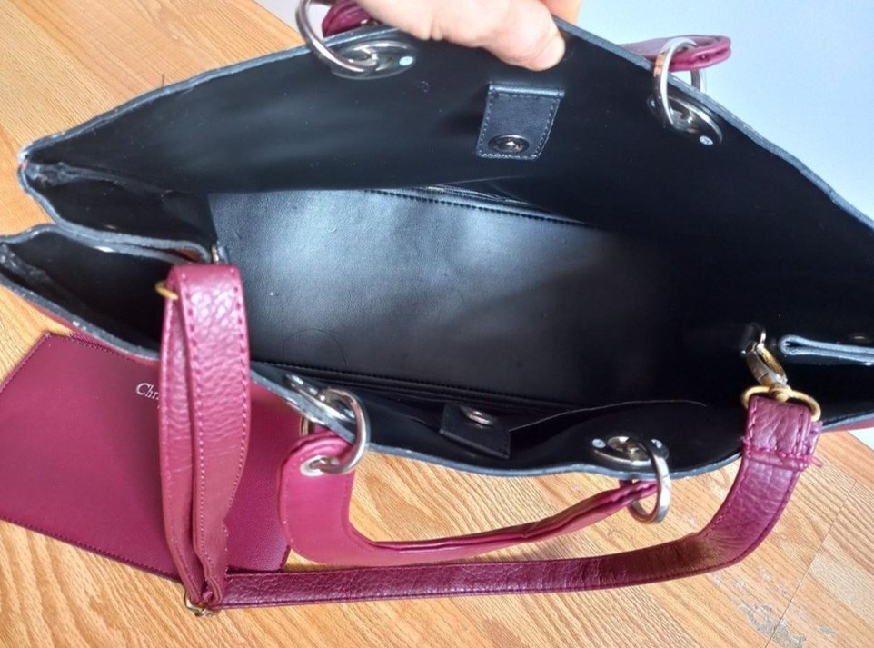 Bordo renk bayan kol çantası - Görsel 5