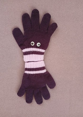 Sevimli Göz Detaylı Mor Çocuk eldiveni - Görsel 4