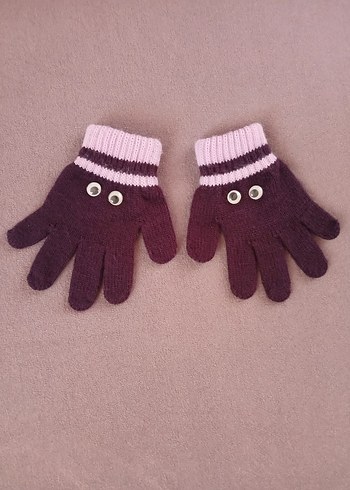 Sevimli Göz Detaylı Mor Çocuk eldiveni - Görsel 3