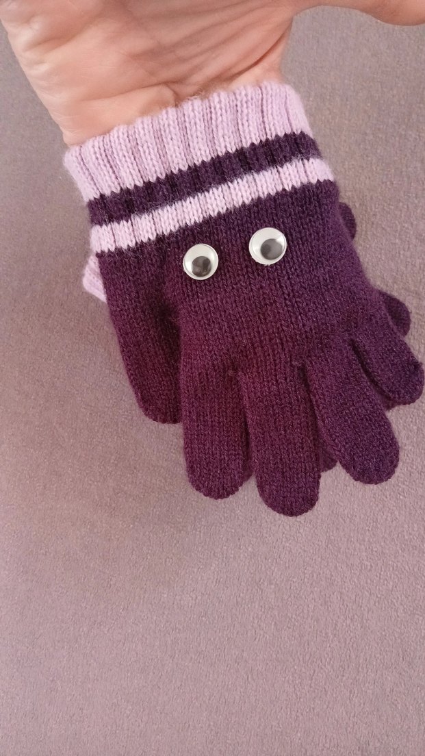Sevimli Göz Detaylı Mor Çocuk eldiveni - Görsel 5