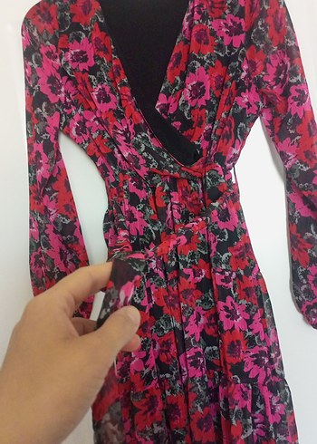 Uzun Kollu Bohem Çiçek Desenli Kadın Elbise - Görsel 2