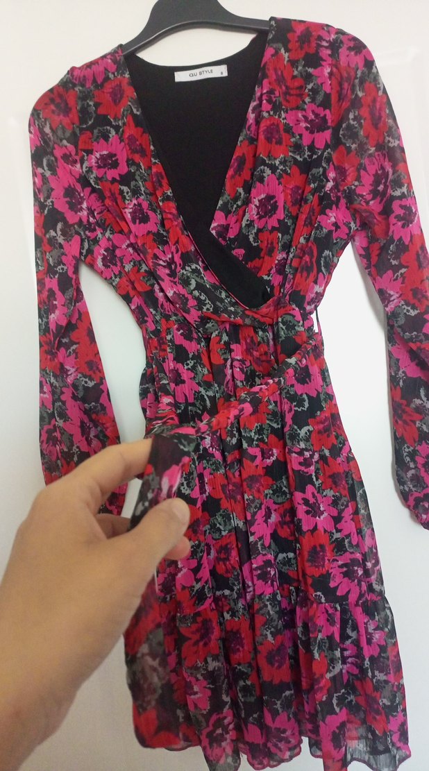 Uzun Kollu Bohem Çiçek Desenli Kadın Elbise - Görsel 2