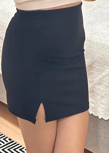 Siyah yırtmaçlı Mini Etek, İnce Kesim, Sokak Stili