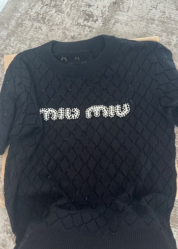 Miu Miu Siyah Örgü Kısa Kollu Triko Kazak