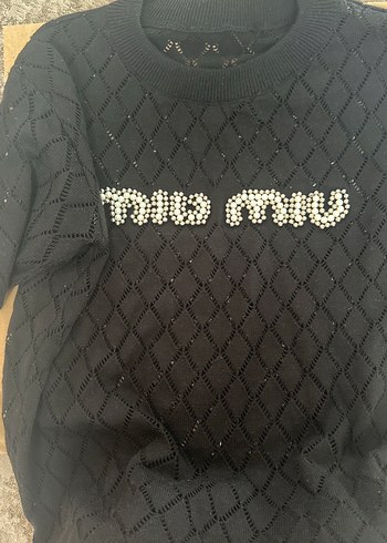 m Beden Miu Miu Siyah Örgü Kısa Kollu Triko Kazak