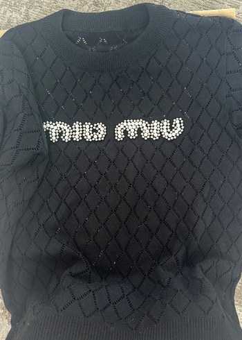 Miu Miu Miu Miu Siyah Örgü Kısa Kollu Triko Kazak