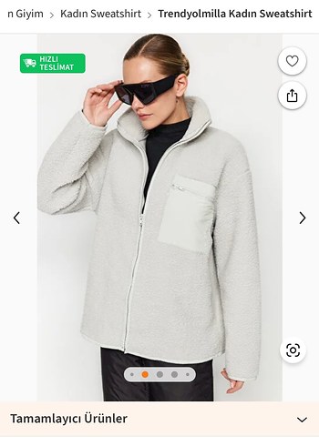 Trendyol & Milla Gri Peluş Kadın Oversize Ceket