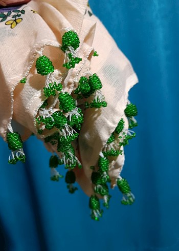 Boncuk İşlemeli Yeşil Bohem Kadın Şal - Görsel 3