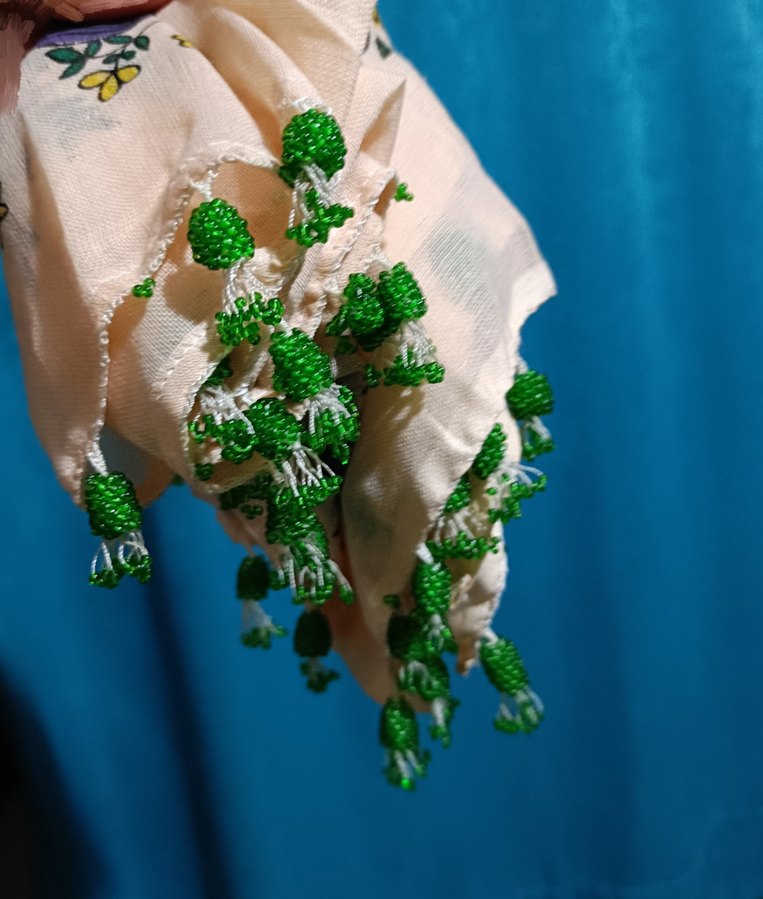 Boncuk İşlemeli Yeşil Bohem Kadın Şal - Görsel 3