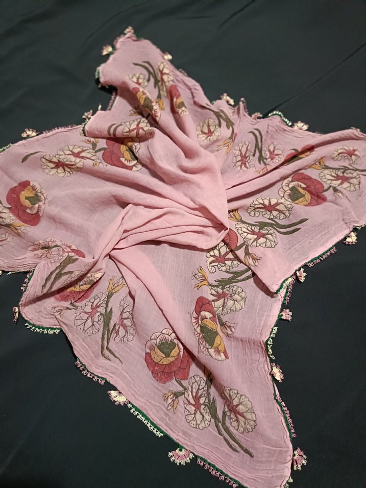 Pembe Bohem Çiçek Desenli Kadın Fuları - Görsel 2