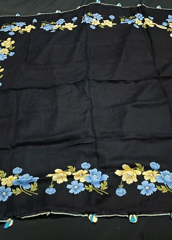 Boncuk İşlemeli Mavi Bohem Kadın Şal - Görsel 4