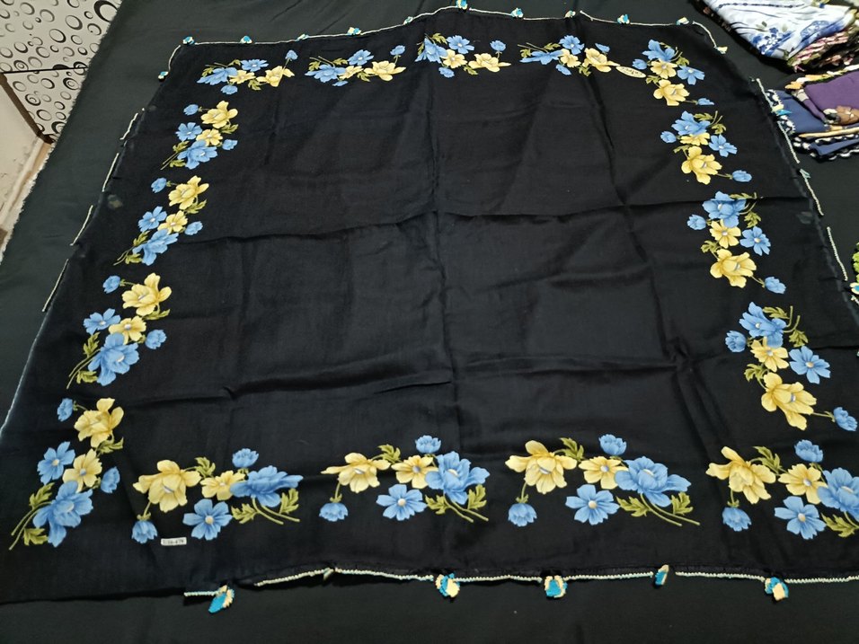 Boncuk İşlemeli Mavi Bohem Kadın Şal - Görsel 4