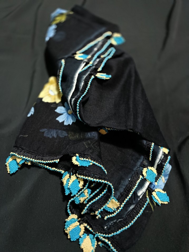 Boncuk İşlemeli Mavi Bohem Kadın Şal - Görsel 5