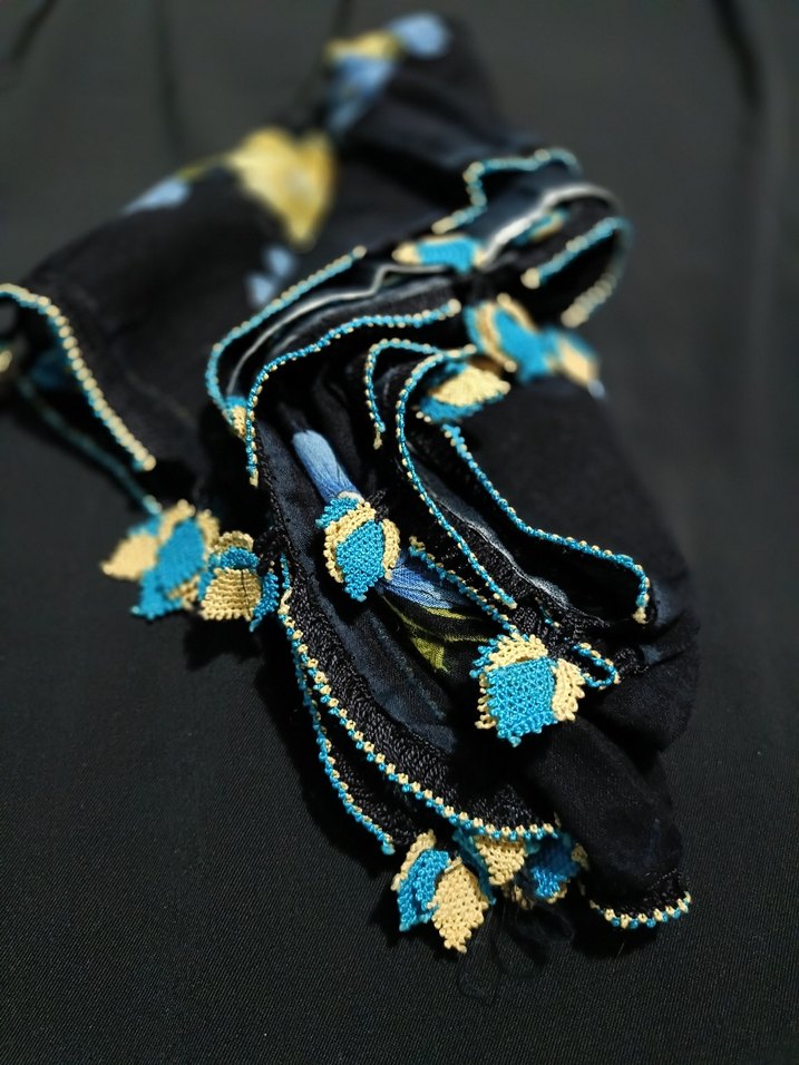 Boncuk İşlemeli Mavi Bohem Kadın Şal - Görsel 3